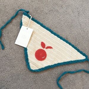 Wild Wawa Kids Crochet Hair Bandana - Cream and Teal with Red Apple